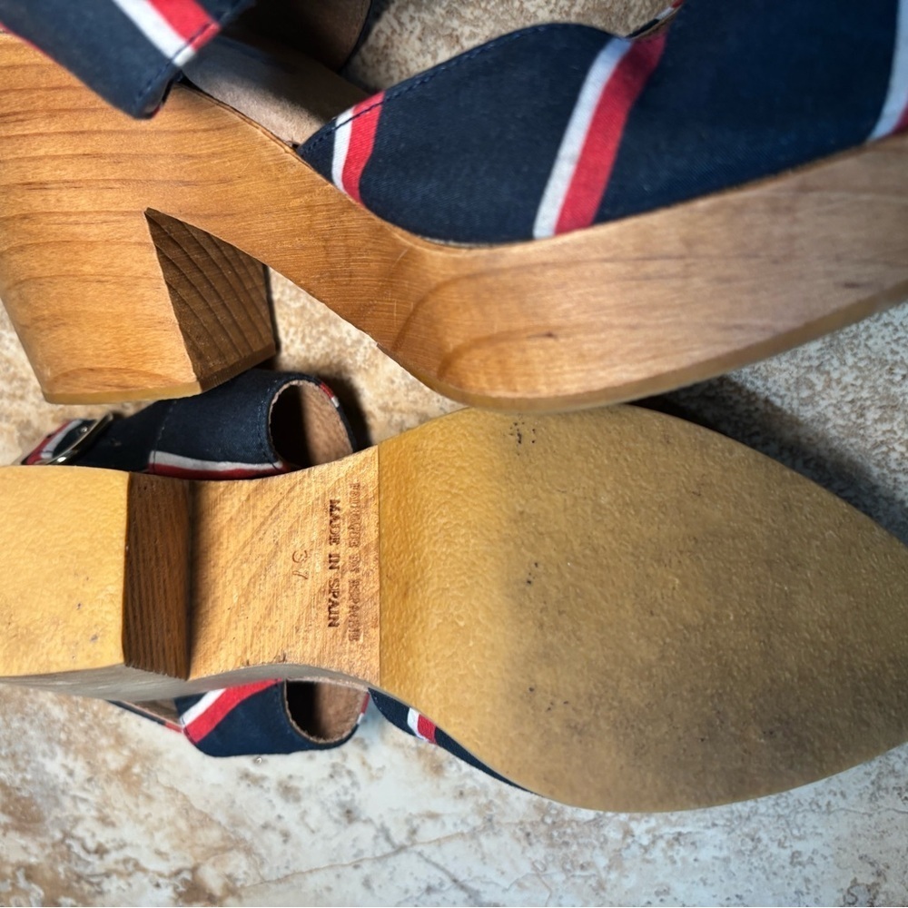 Free People Women's Navy and Red boho Striped clogs heels - Picture 4 of 6